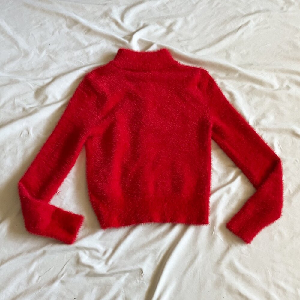 Y2k No Boundaries Red Fuzzy Sweater Jacket Size M… - image 2